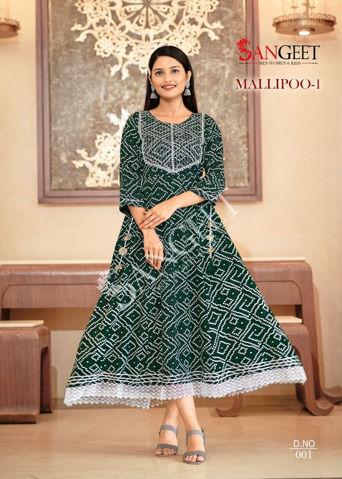 Mallipoo 1 By Sangeet 001-006 Anarkali Kurtis Catalog